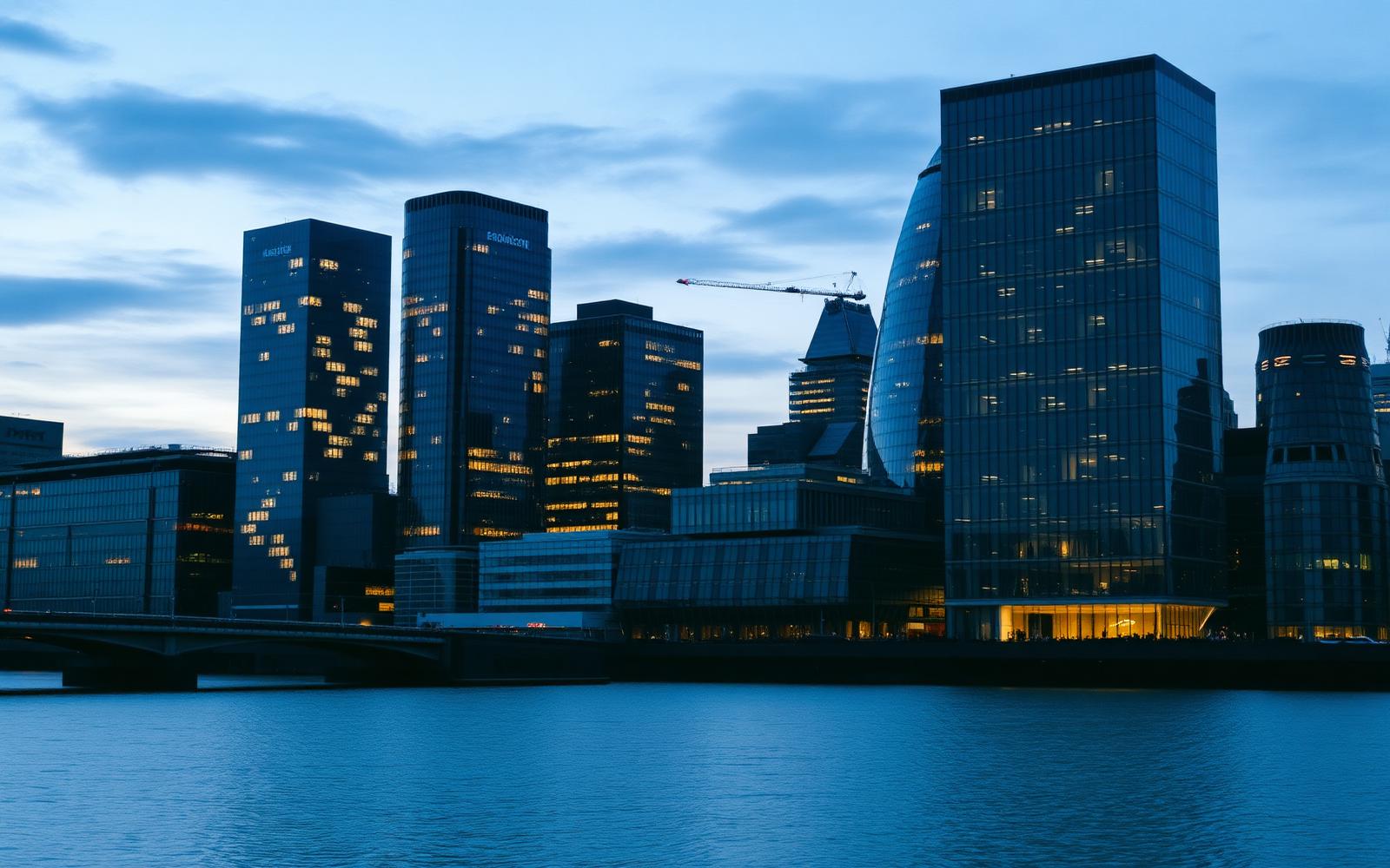 City of London financial district skyline at dusk